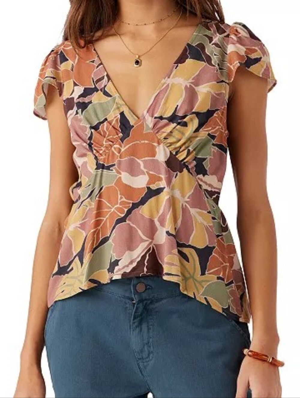 O'Neill Emmalie V-Neck Flutter-Sleeve Top Medium